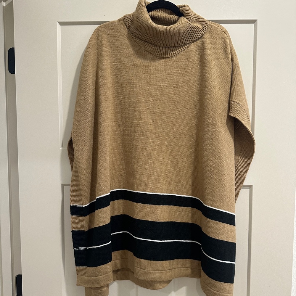 Lane Bryant Camel and Black Turtleneck Poncho Sweater